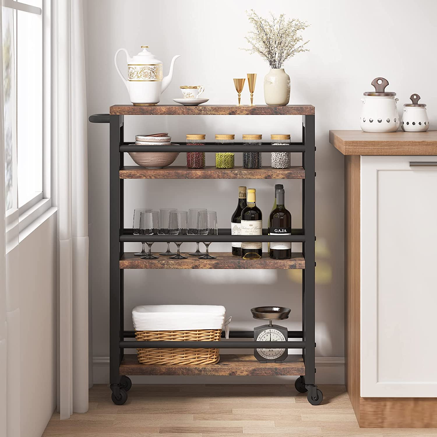 Tribesigns Slim Kitchen Cart,4 Tiers Storage Rolling Cart,Narrow