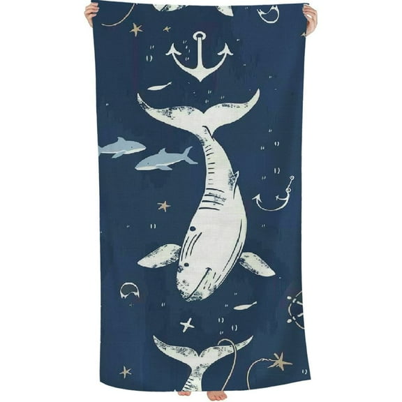 PHYHOO Whale Anchor Beach Towel for Adults Kids Microfiber Lightweight Swimming Pool Towels Quick Dry Absorbent Sand Free Large Oversized Bath Towel 30x60in