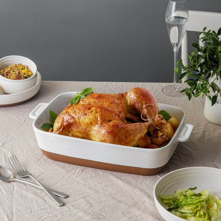 DOWAN 113Oz Large Porcelain Casserole Dish for Oven Ceramic Baking Dish with Handles Deep Baking Pan for Turkey 9 15in Alabaster Bakeware White Rectangular Walmart