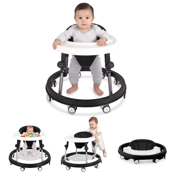 Behome Baby Walker with Wheels, Foldable Baby Walkers Infant Walker Baby Activity Walker with Adjustable Height for Boys and Girls 6-18 Months