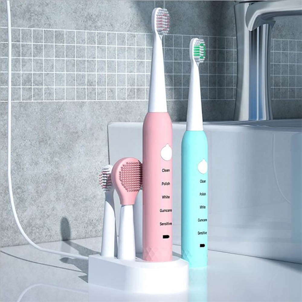 Ultrasonic Sonic Electric Toothbrush Rechargeable IPX7 USB Fast Charging  with 4 Replacement Brush Heads - Walmart.com