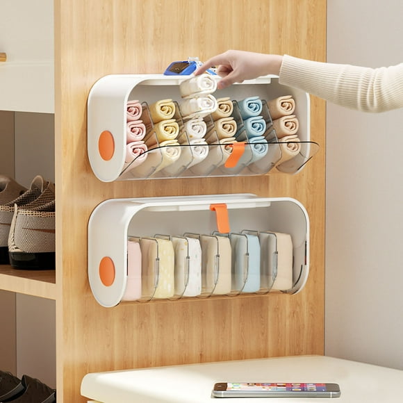 Cabinet Underwear Storage Box Wall Mounted Underwear Storage Box Punch Free Transparent Underwear Rack Cabinet Wardrobe Organizer White