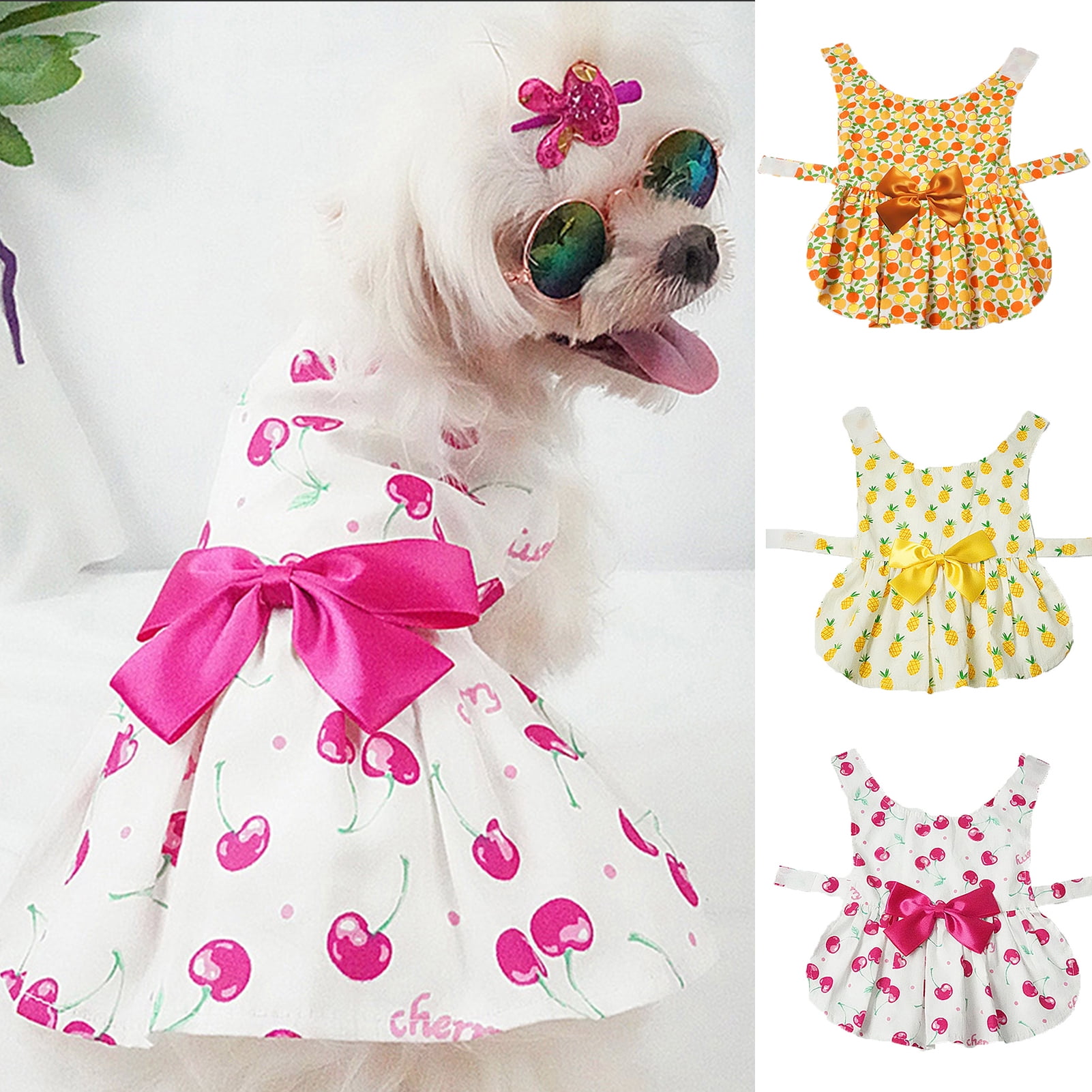 TONY HOBY Fashion Colorful Stripe Pet Clothes for Dog Dress Cat Sundress for Summer with Cute Bow Violet