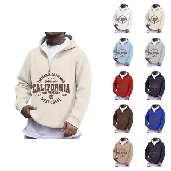 California San Francisco West Coast Quarter Zip Pullover Men Long Sleeve Graphic Hooded Sweatshirt Mens Hoodie Streetwear