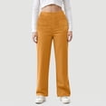 thumbnail image 2 of felwors Womens Casual High Waist Straight Leg Pants Stretchy Button Business Dress Work Pocket Trousers Khaki, XXL, 2 of 6