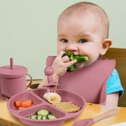 HEQUSIGNS Silicone Baby Feeding Set, Dark Purple, 8 Piece