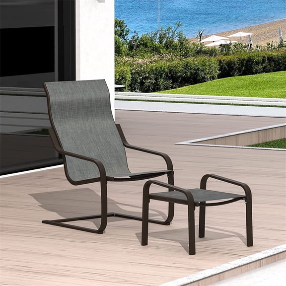 Outdoor Patio Bistro,C Spring Motion Chair Outdoor Patio Chairs,All-Weather Conversation Armchair with Ottoman,Quick Dry Textile for Porch,Deck,Yard,Garden,Lawn,1 Chair 1 Ottoman