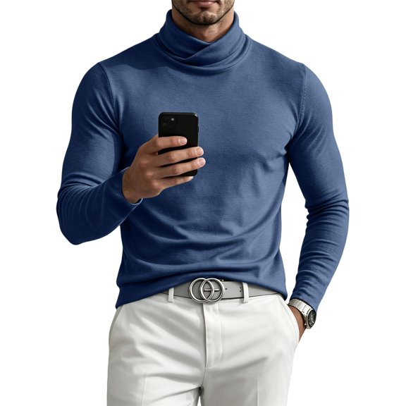 Mens Turtleneck Long Sleeve Shirts Casual Slim Fit Undershirt Lightweight T-Shirt for Outdoor & Business