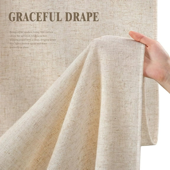 Linen Shower Curtain Beige, Fabric Boho Farmhouse Shower Curtains for Bathroom Cream Cotton Natural Cloth Liner Set 72" W x 72" L