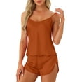 thumbnail image 1 of Conjuntos de pijamas de satén para mujer INSPIRE CHIC, top de tirantes con pantalones cortos, 2 piezas, ropa de dormir, conjunto de pijama de seda M Caramelo, 1 of 6