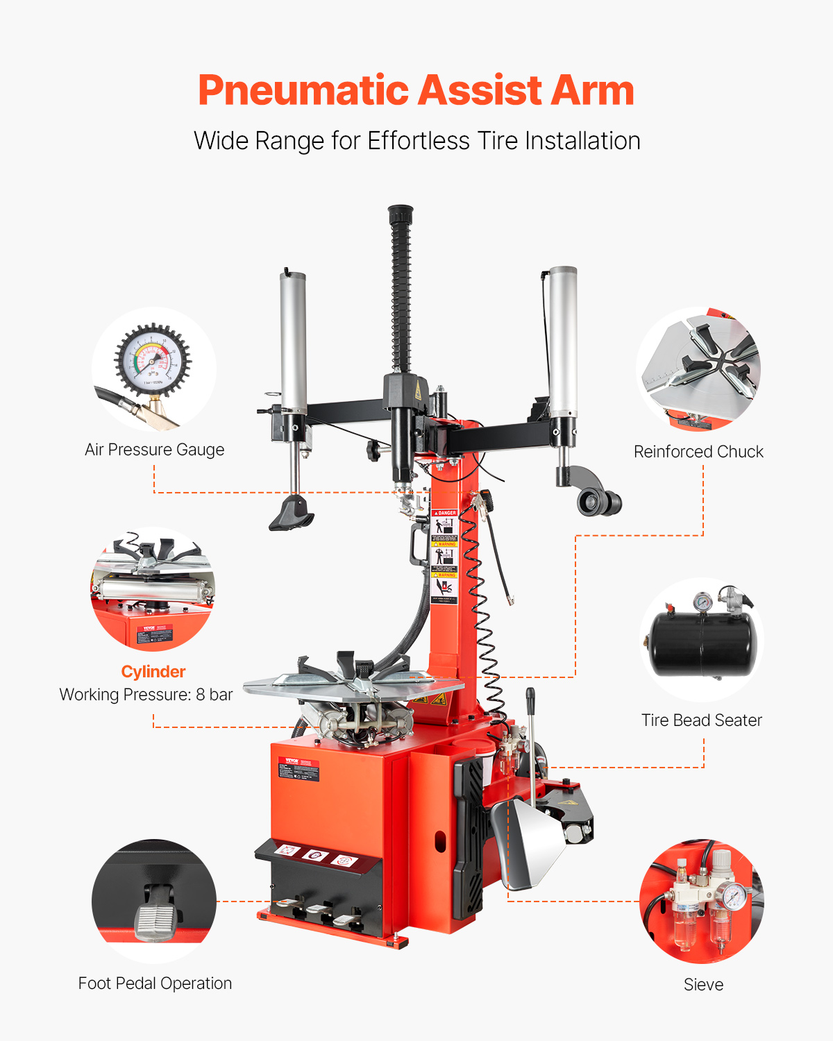 VEVOR Electric Tire Changer, 18" Spindle, Durable Tire Changer Tire Balancer with 1.5 HP Motor, Accurate Tire Changer Tire Balancer with Auto Calibration Mode, FIt for Sedans/SUVs/Pickup Trucks