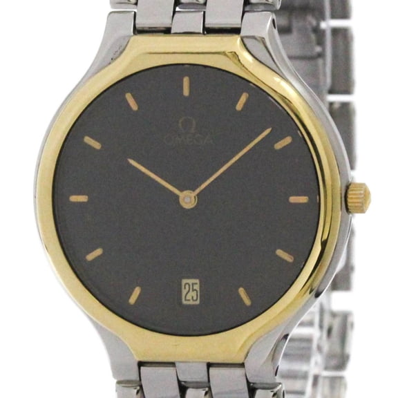Pre-Owned OMEGA De Ville K18 Gold Steel Quartz Mens Watch 196.0316 Polished