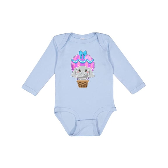 Inktastic Cute Baby Elephant in a Pink Hot Air Balloon Boys or Girls Long Sleeve Baby Bodysuit