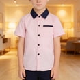 thumbnail image 2 of KAUOD Boys Short Sleeve Dress Shirts Color Block Button Down Suit Blouse Summer Trendy Casual Cute Polo Shirt, 2 of 4
