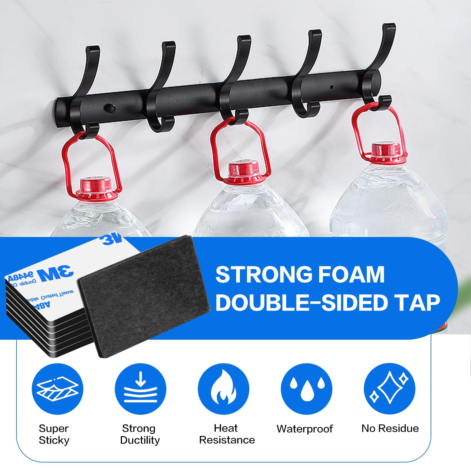Double Sided Adhesive Pads,Heavy Duty Mounting Tape,48Pcs 3mm Eva Foam Super-Sticky Black Strong Pads Rectangle Waterproof for Walls Car Home Office