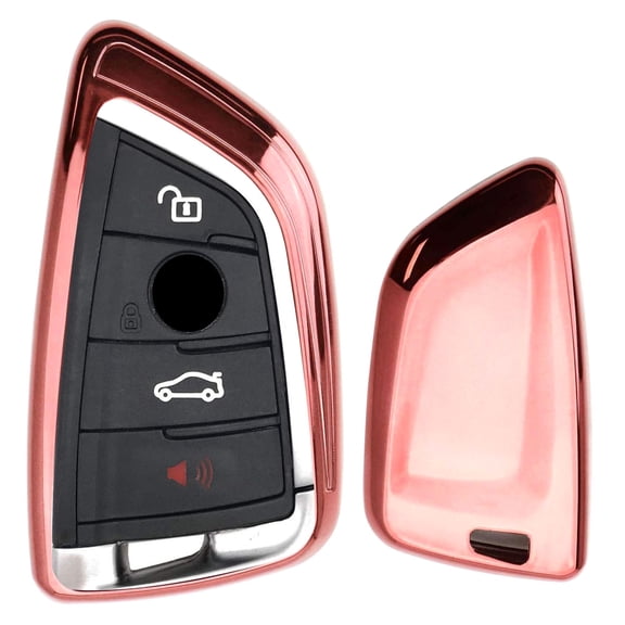 Chrome Finish Rose Gold TPU Key Fob Protective Cover Case For 2016-up BMW X1, 2019-up X4, 2014-up X5, 2015-up X6, 2017-up 5 Series, 2016-up 7 Series & 2019-up 3 Series