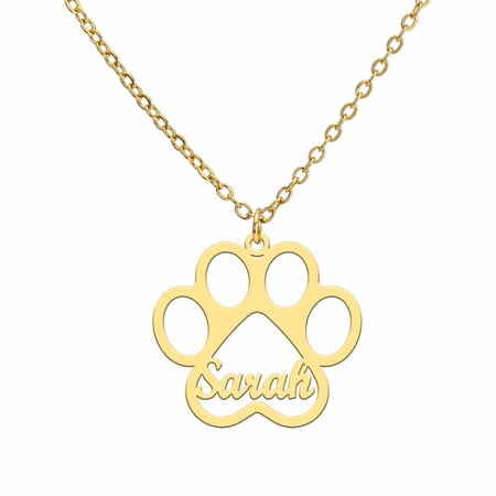 EUEAVAN Personalized Name Dog Claw Pendant Necklace 18K Gold Plated Stainless Steel Custom Nameplate Pendant Necklaces Jewelry