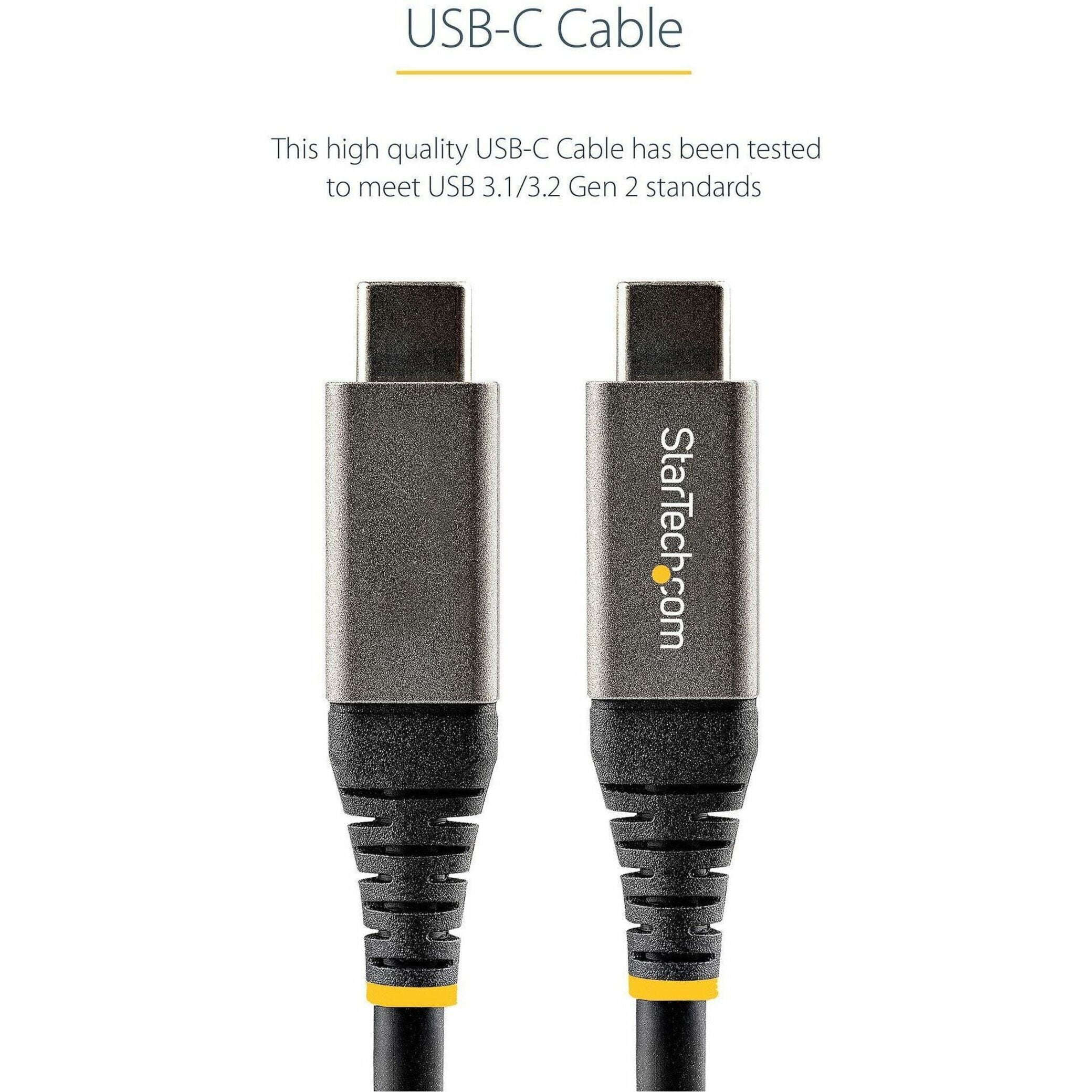 Startech.com 20in 50cm Usb C Cable 10gbps, Usb-if Certified Usb-c Cable, Usb 3.1/3.2 Gen 2 Type-c Cable, 100w (5a) Delivery , Dp Alt Mode, Usb C To C Cord, & Sync - Thunderbolt 3 Compatible