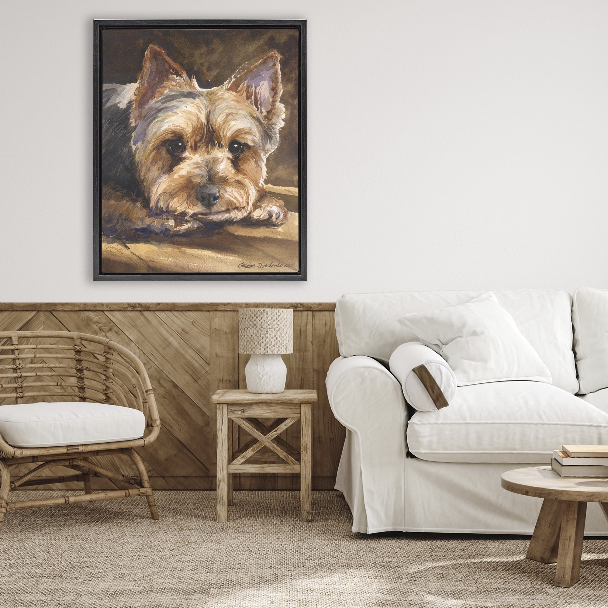 Stupell Industries Yorkshire Terrier Portrait Black Framed Floater Canvas Wall Art, design by George Dyachenko