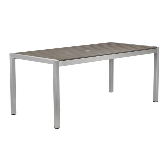 Benjara Fifi 71 Inch Outdoor Dining Table, Polyresin Top, Silver Aluminum Frame