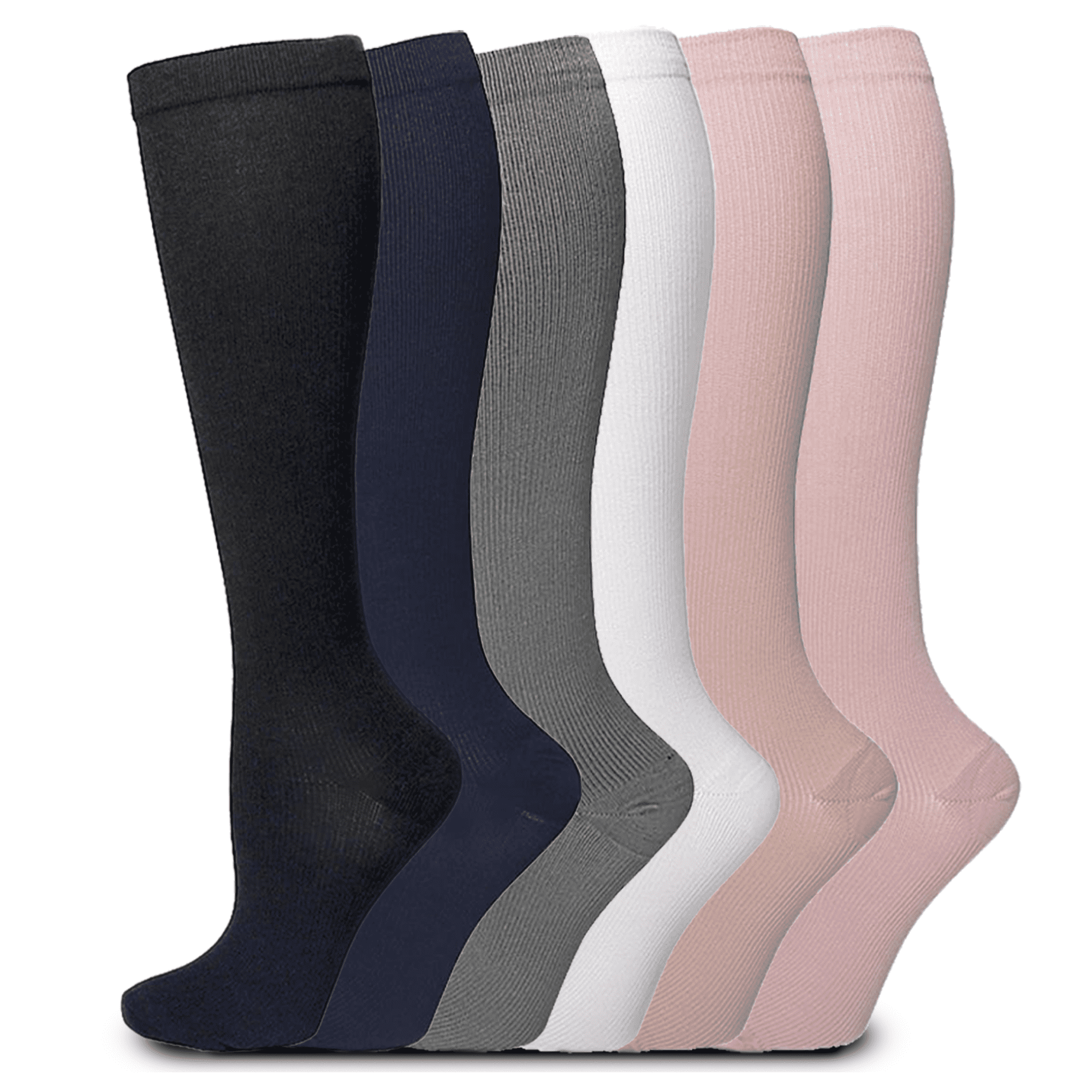 6 Pairs Compression Socks for Women & Men, 15-20mmHg Knee High Support Compression Stockings for Circulation, Athletic Running, Hiking, Nurse Work & Muscle Recovery