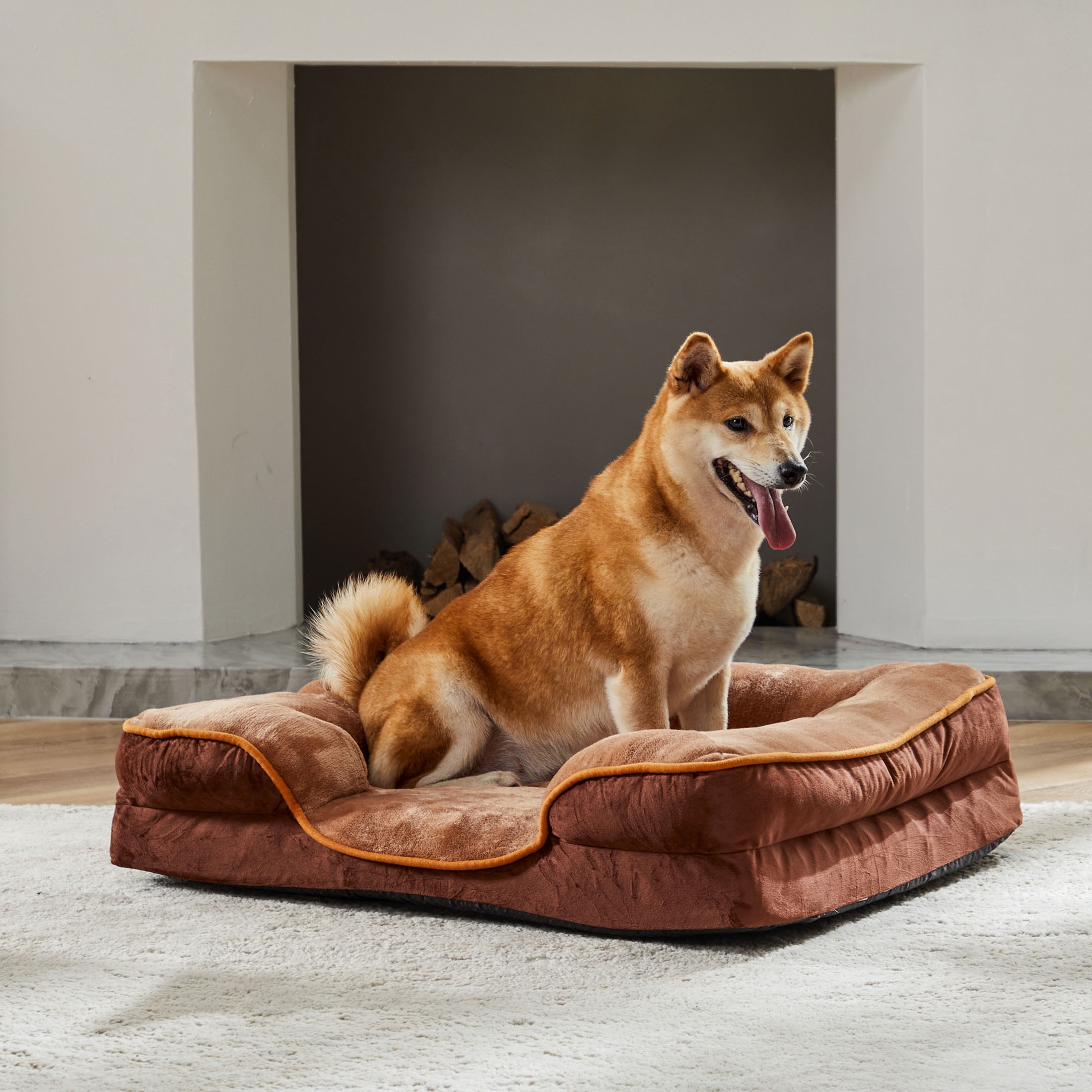 EDX Dog Bed, 28"x23" Medium Orthopedic Dog Sofa Bed, Supportive Foam Pet Couch Bed with Removable Washable Cover, Brown