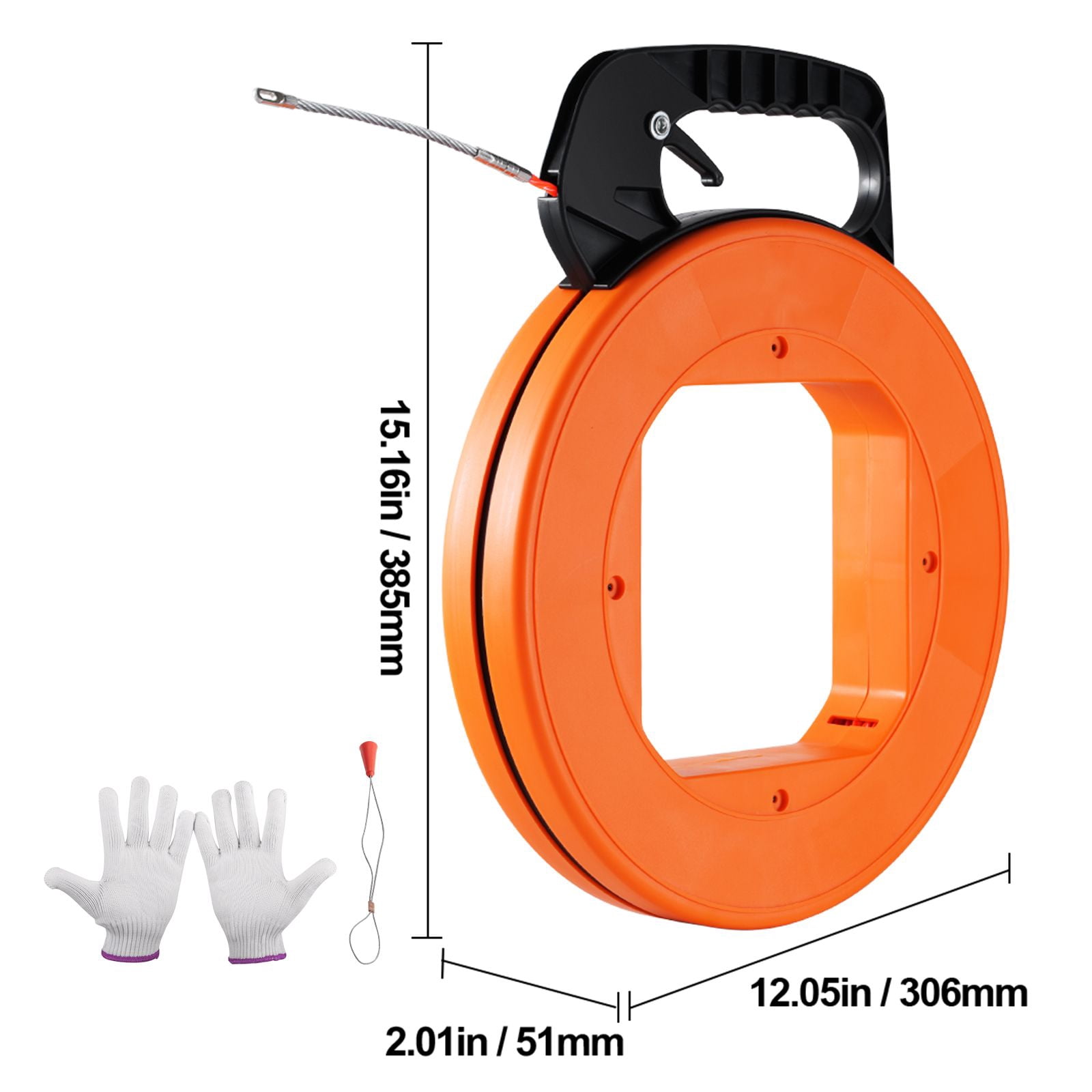 Non-Conductive Fish Tape 100ft 1/4 Inch PET Guide Wire with Thumb Lock for Electrical Cable Pulling