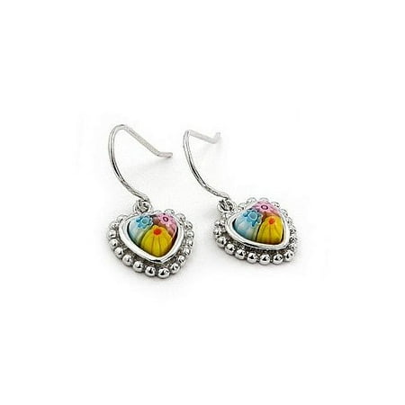 Plutus Partners Millefiori Glass Fishhook Heart Drop Earrings