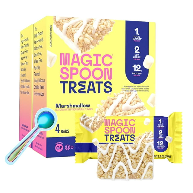 Treats - High Protein Bars, Low Carb, Keto Friendly, 1g of Sugar, Gluten Free, Crispy Treat Cereal Bar, On-The-Go Healthy Snack (4 each of Marshmallow, Chocolate PB, Blueberry Muffin, Double
