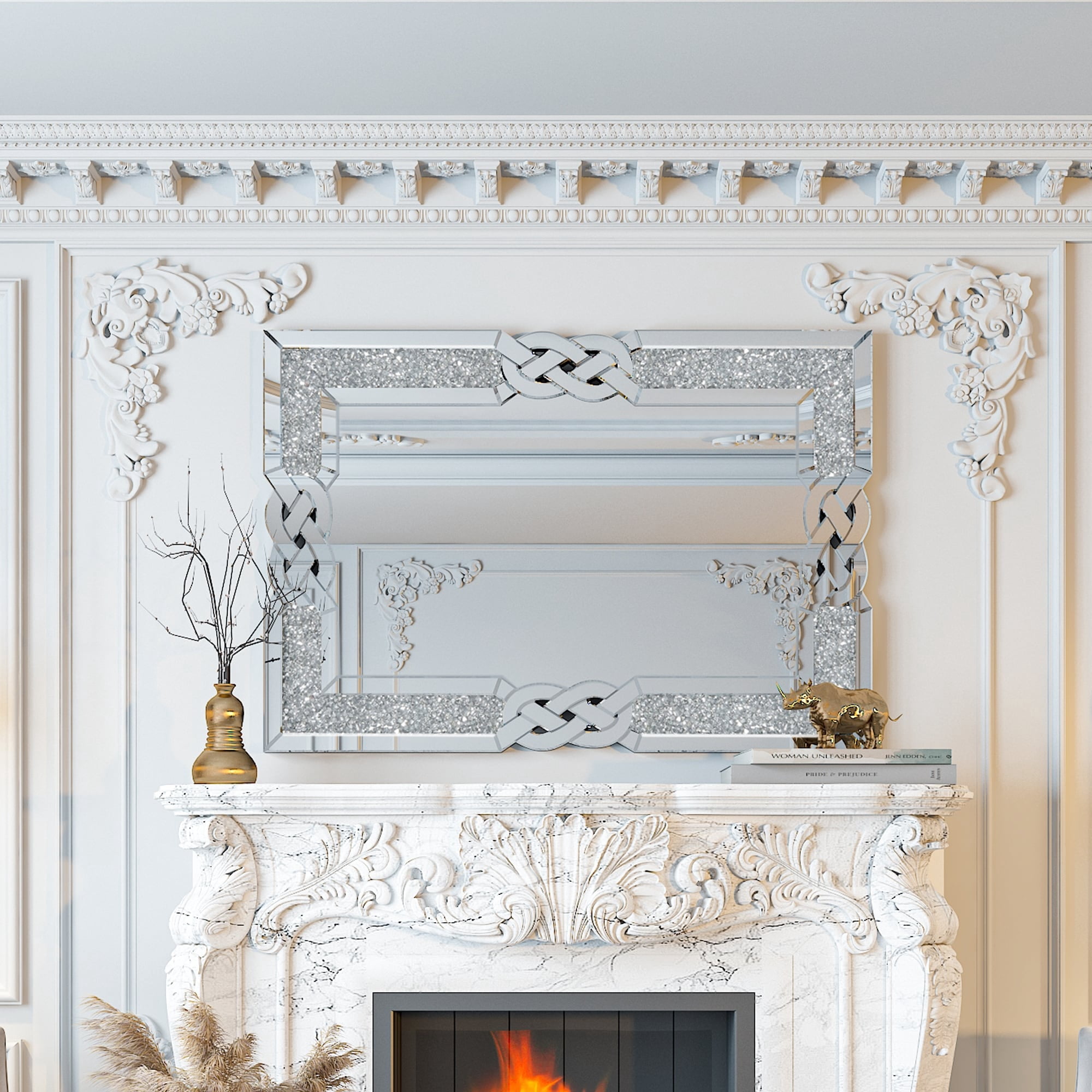 Sparkling Crystal Crush Diamond Accent Mirror Wall Mounted 28" x 40" x 1"