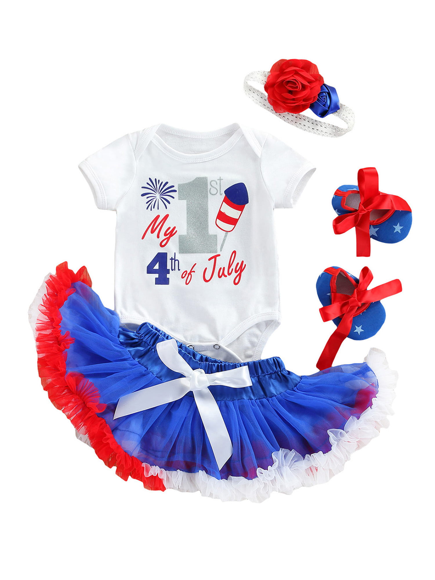 4th of July Newborn Kids Baby Girls Romper Tutu Dress Jumpsuit Clothes Outfits 