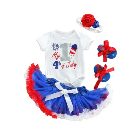 

Bebiullo Infant Baby Girl Indenpendence Day Outfits Romper Dress+Leg Warmers+ +Headband My 1st 4th of July Clothes Set