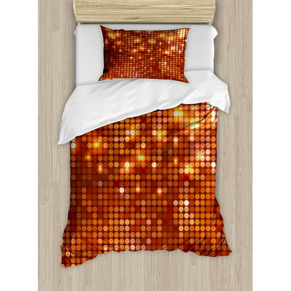 Abstract Duvet Cover Set, Symmetric Dots Pattern Vivid Color Details Spotty Mosaic Design, Decorative 2 Piece Bedding Set with 1 Pillow Shams, Twin Size, Dark Orange Orange, by Ambesonne