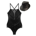 thumbnail image 3 of TiaoBug Womens Shiny Sequin Tassel Leotard Fringe Bodysuit Ballroom Latin Jazz Costumes with Hat Black M, 3 of 7