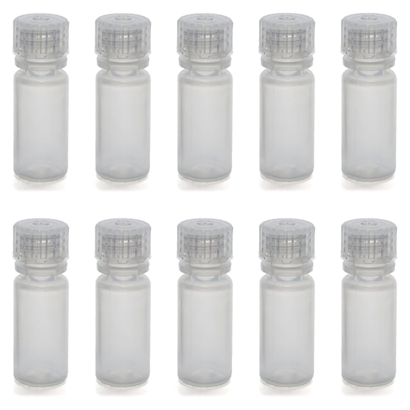 Pack of 10 - 4mL Rigid Plastic Reagent Bottle with Narrow Mouth (0.33" ID) and Screw Cap - Polypropylene - Eisco Labs