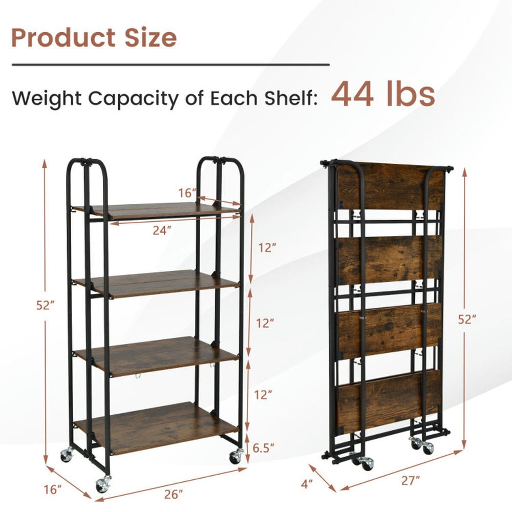 Finihen Rolling Cart, Kitchen Island Cart, Foldable Rolling Cart with Storage Shelves-4-Tier, for Kitchen, Dining Room, Rustic brown Finihen Rolling Cart, Kitchen Island Cart, Foldable Rolling Cart with Storage Shelves-4-Tier, for Kitchen, Dining Room, Rustic brown