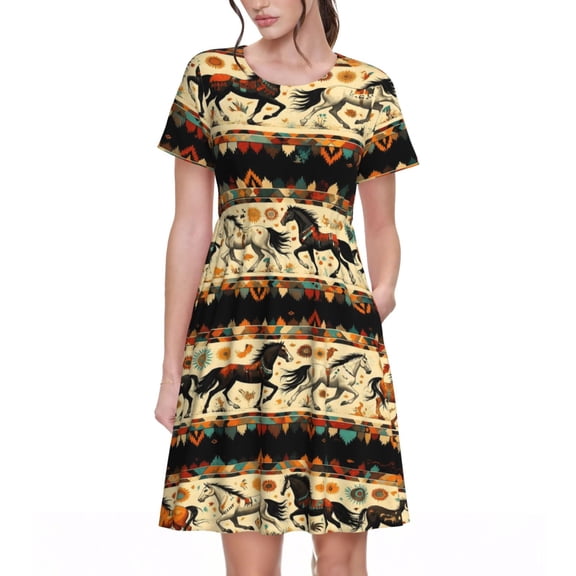 Horse Dresses Short Sleeve Nightdresses for Women