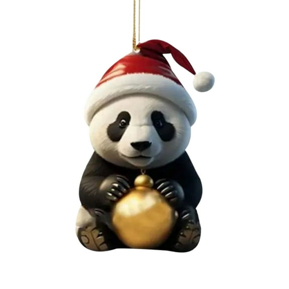 Wadada Christmas Cartoon Panda Hanging Ornament Acrylic Christmas Tree Decorations 2D Flat Animal Pendants Interior Rearview Mirrors Accessories Xmas Day Home Party Decorations