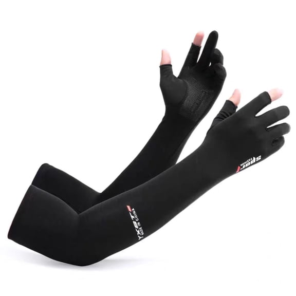 Summer UV Arm Sleeves & Gloves – Breathable Ice Silk Sun Protection for Cycling, Running, Climbing(RL Black 1 Pair)