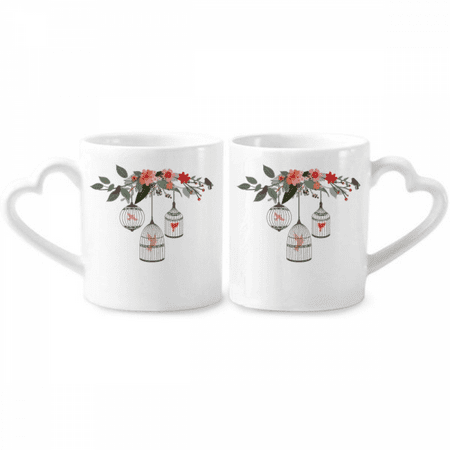 

Cage Flower Shelf Couple Porcelain Mug Set Cerac Lover Cup Heart Handle