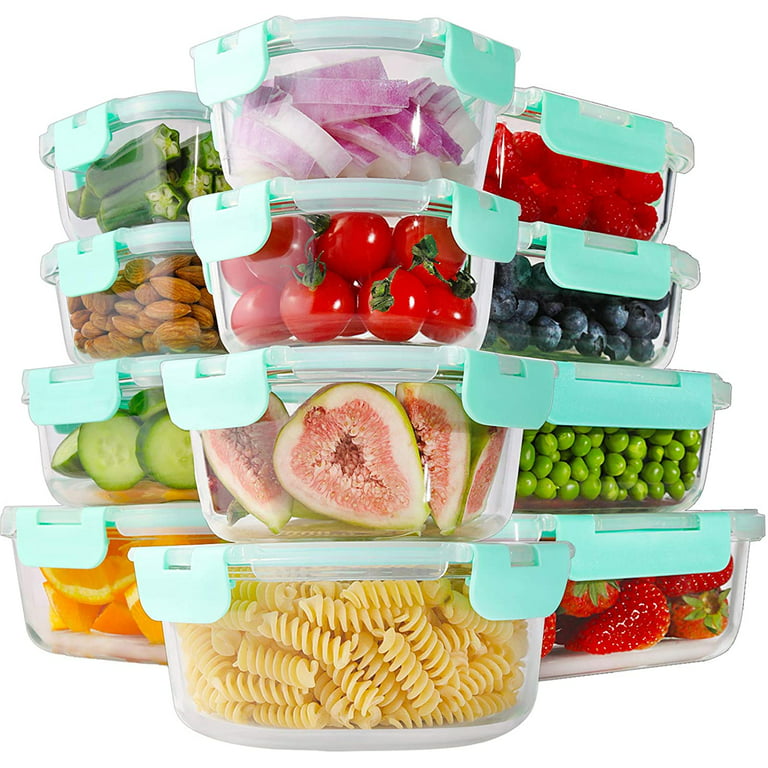 Bayco 24 Piece Glass Food Storage Containers with Lids, Glass Meal Prep  Containers, Airtight Glass Lunch Bento Boxes, BPA Free & Leak Proof (12 lids  & 12 Containers) - Blue 