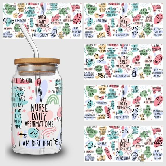 5pcs Cartoon Printed Colorful Logo DIY UV DTF Transfer Stickers for Glass Cups, Waterproof Decals, Plastic Self-adhesive Labels for Bottles and Cups Decoration