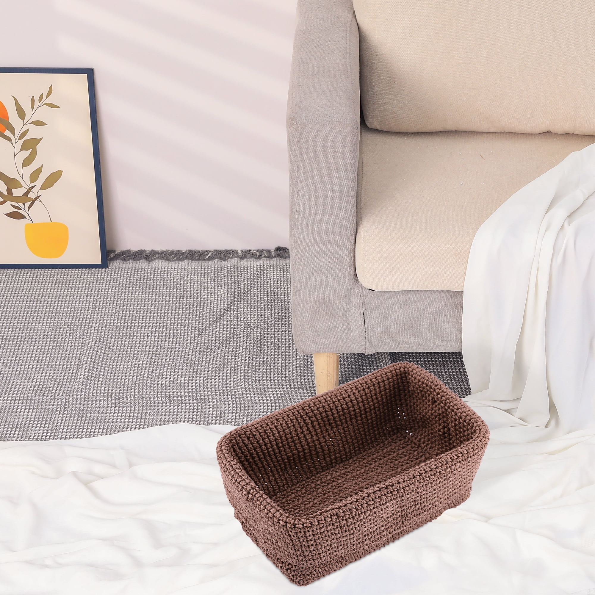 Unique Bargains 3 Packs Woven Storage Basket for Entryway Desk Brown 11.4*5.9*7.3in