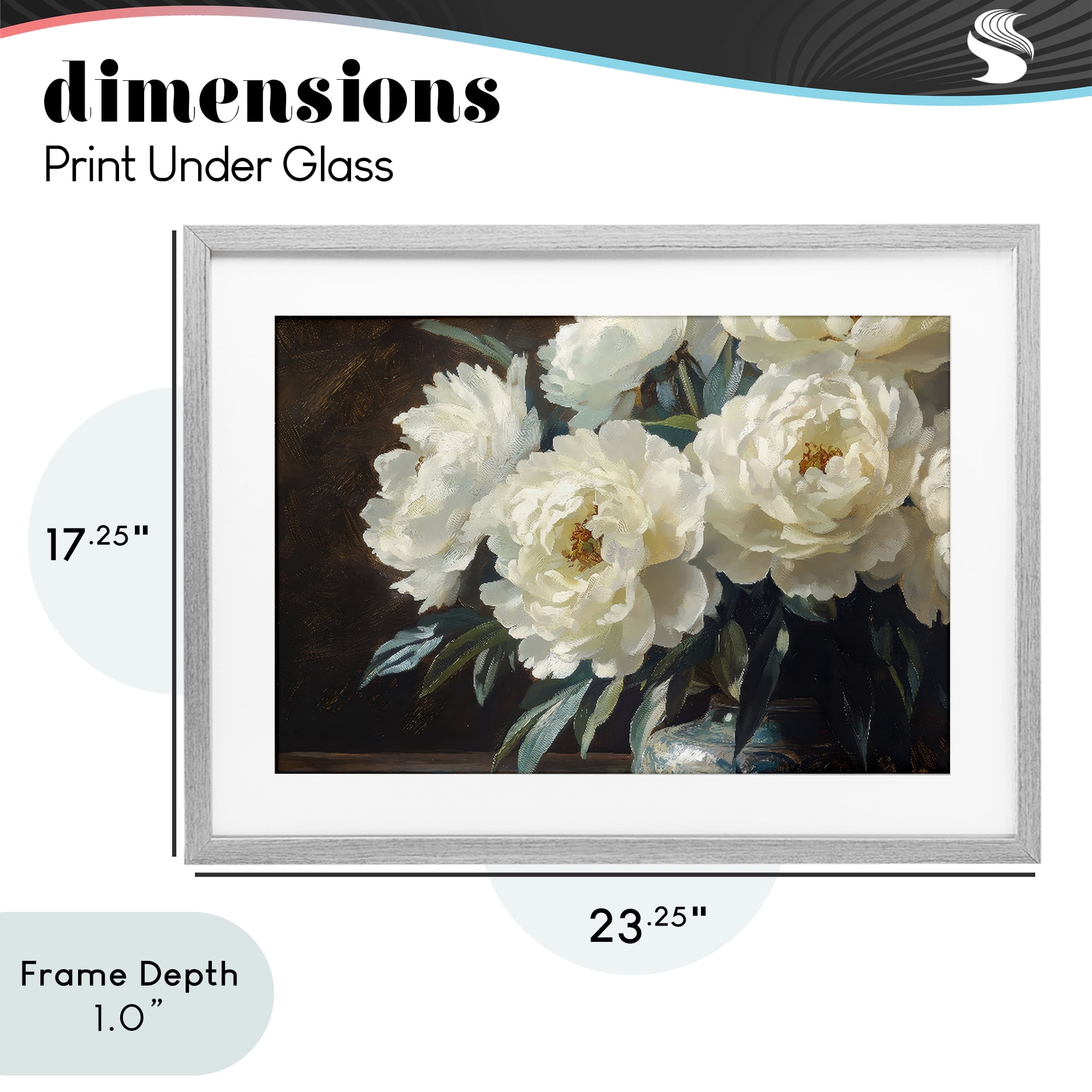 Stupell Industries Large Moody White Floral Gray Framed Print Under Glass, design by Petal Prints Design