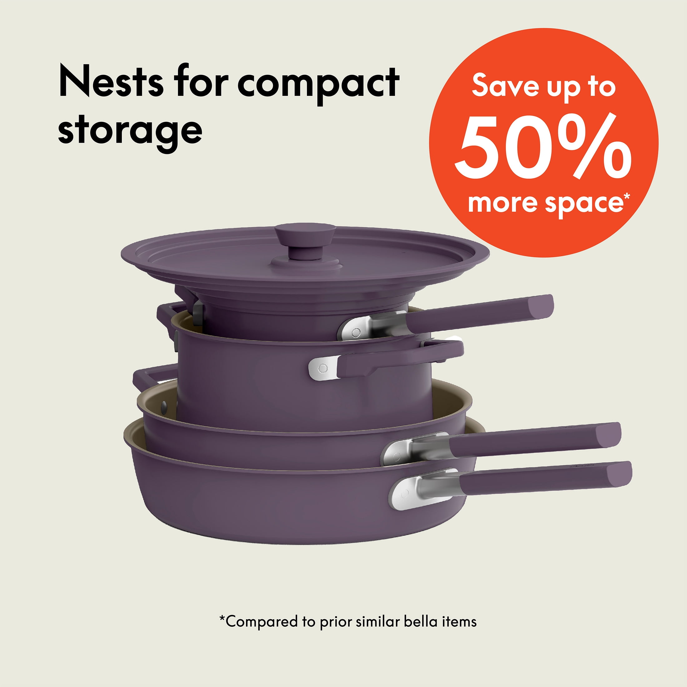 bella 9-Piece Cookware Set, Fits-anywhere™ Kitchenware, Plum