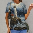 thumbnail image 6 of Lighthouse Sunrise Coast Scenery Pale Blue Tan T Shirts Basic T-Shirt Short Sleeve Ladies Tee Shirt Summer Graphic Clothing, 6 of 6