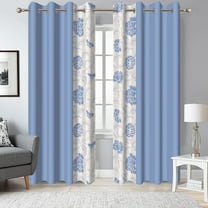 2 Panels Blue Blackout Curtain for Bedroom,Modern Floral Grommet Curtain for Living Room,52x96 Inch