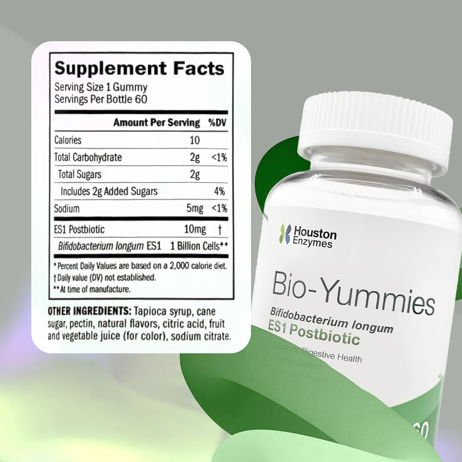 Houston Enzymes BioYummies - Chewable Gummies with ES1 Postbiotic for Digestion - Digestive Health Support Chews (60 Gummies)