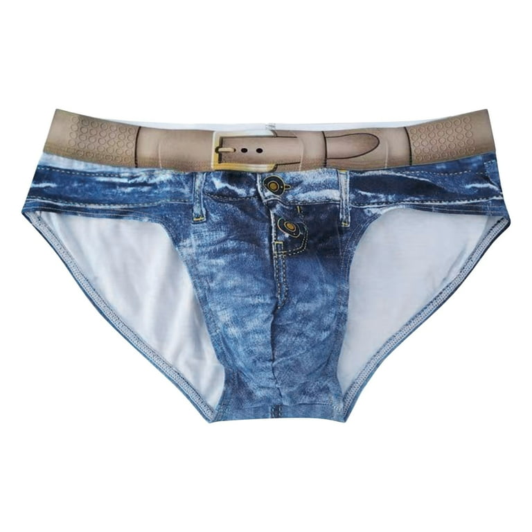 Mens Underwear Jeans For Men Men's Denim Printed Cotton Briefs Bag