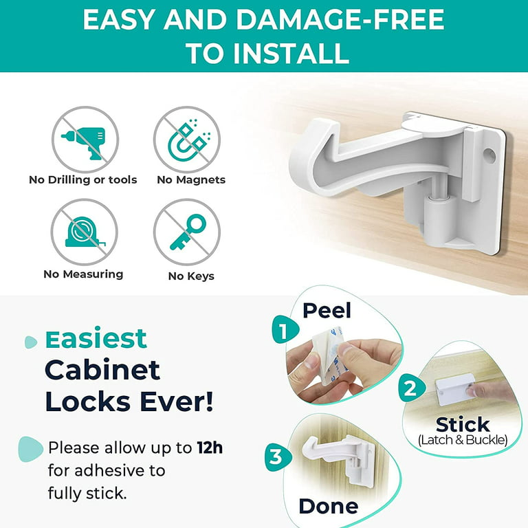 Cabinet Locks Child Safety, Ablegrid 10 Pack Invisible Baby Proof Drawer Cabinet Locks Latches - Easy Install No Drill No Tool No Key Needed, White